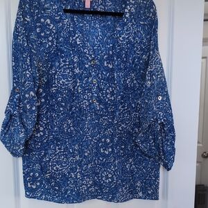Lilly Pulitzer Blue Floral Blouse